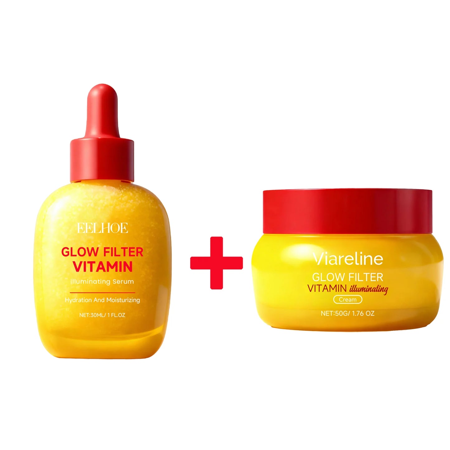 Korean Skincare Glow Filter Vitamin C-Peptide Illuminating Serum & Cream Set 30Ml Serum + 50G Cream, Brightening & Hydrating Duo